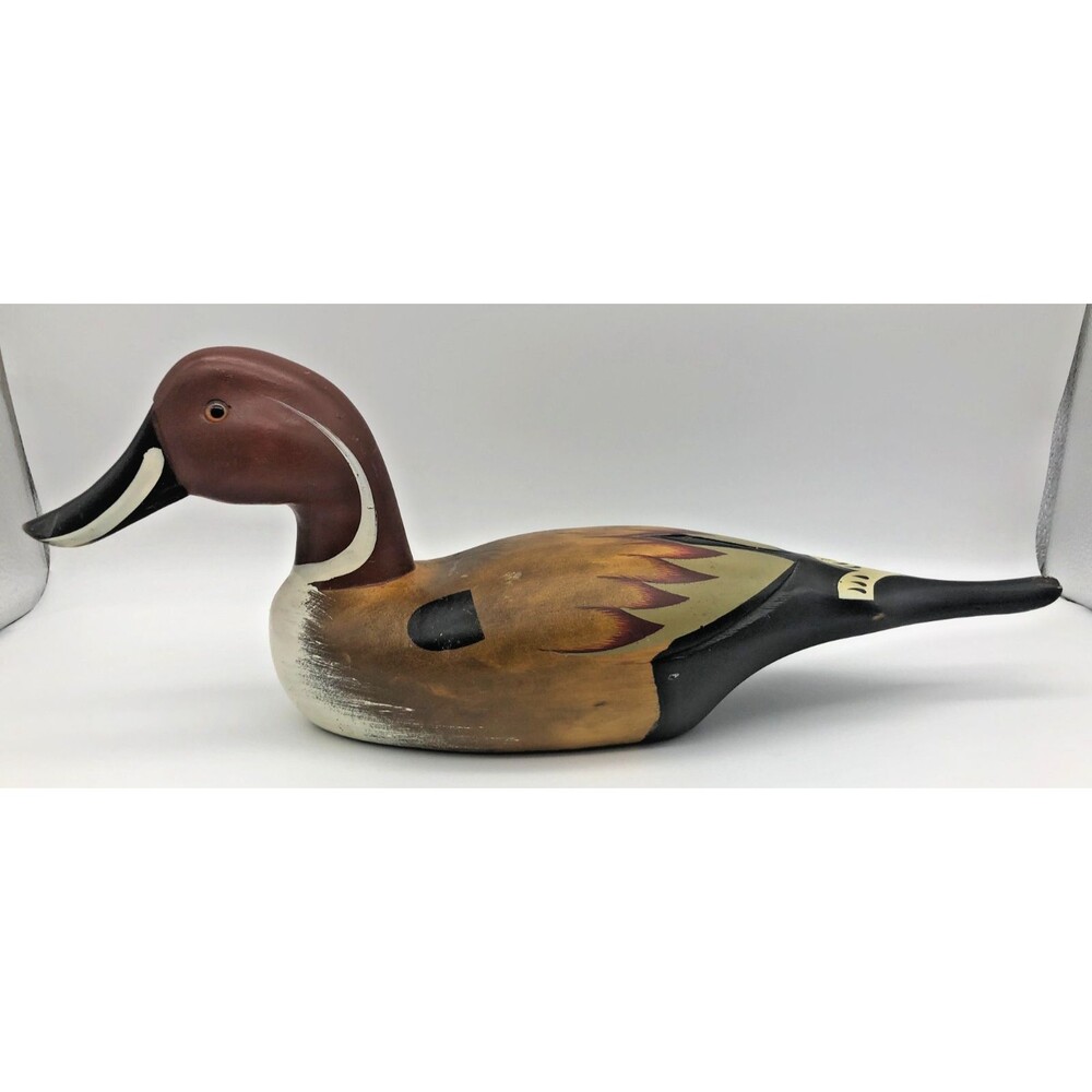 Northern Pintail Drake Wooden Duck Decoy Painted Glass Eye 16" Vintage